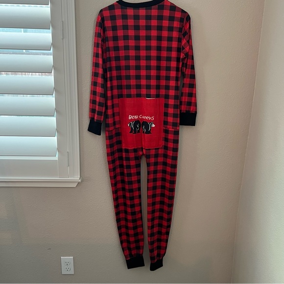 Lazy One Bear Cheeks Longjohn Flapjack Red Plaid Pajamas One Piece Women's M - Picture 5 of 7